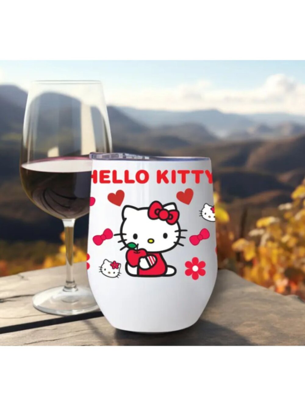 Hello Kitty 12oz Stainless Steel Tumbler – Cute Hearts Insulated Cup with Lid - Picture 3 of 4